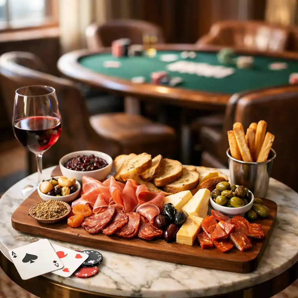 A beautifully plated brasserie dish on a small table in the card lounge